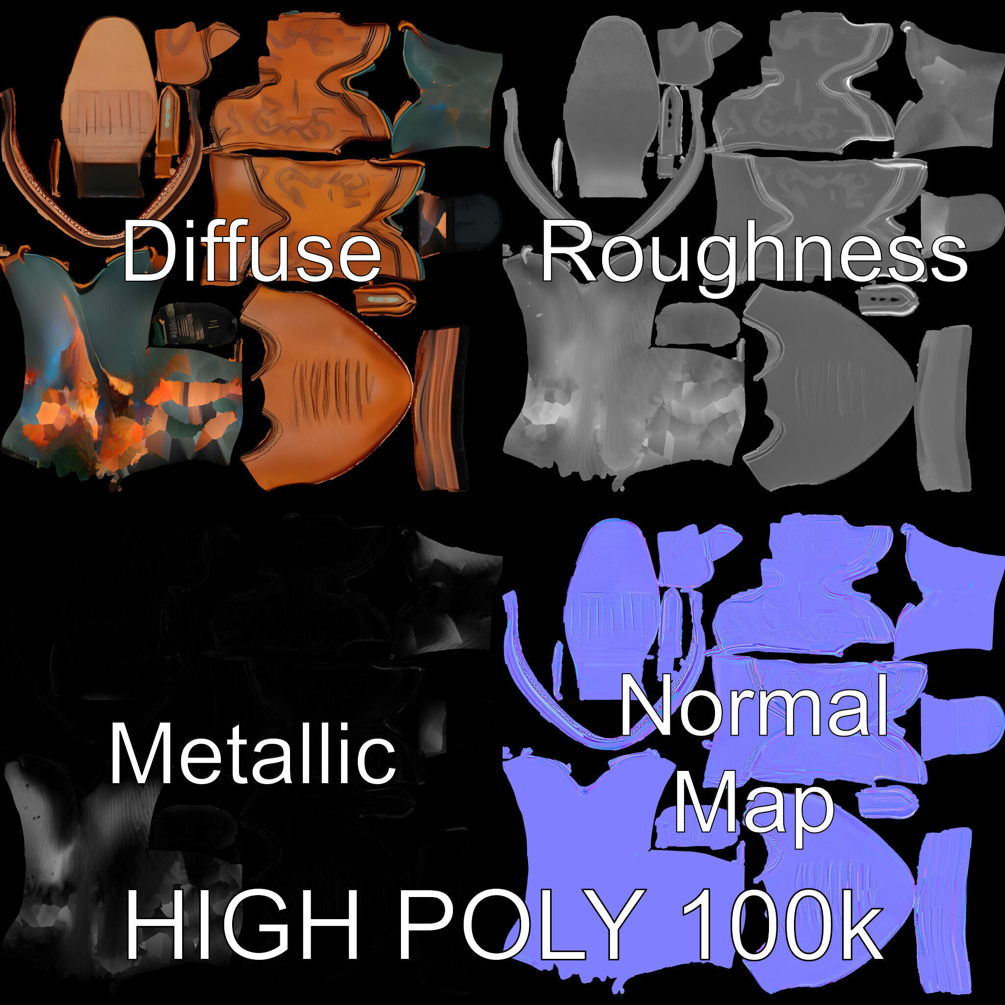 Western Cowboy Boot D Model Pack Low-poly 3D model_2