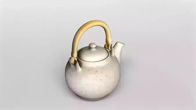 Speckled Ceramic Teapot with Bamboo Handle 3D model