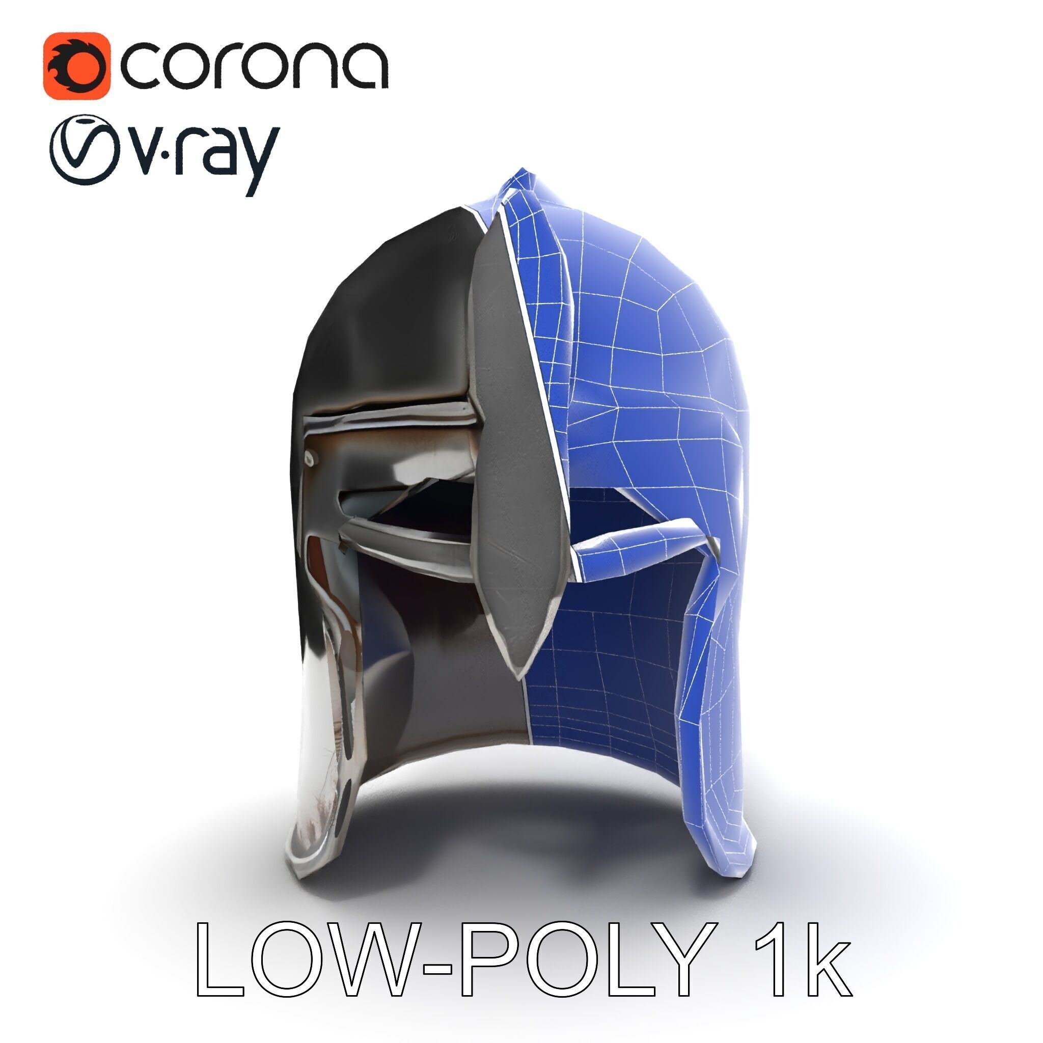 Medieval Knight Helmet Model Pack with PBR Textures Low-poly 3D model_12