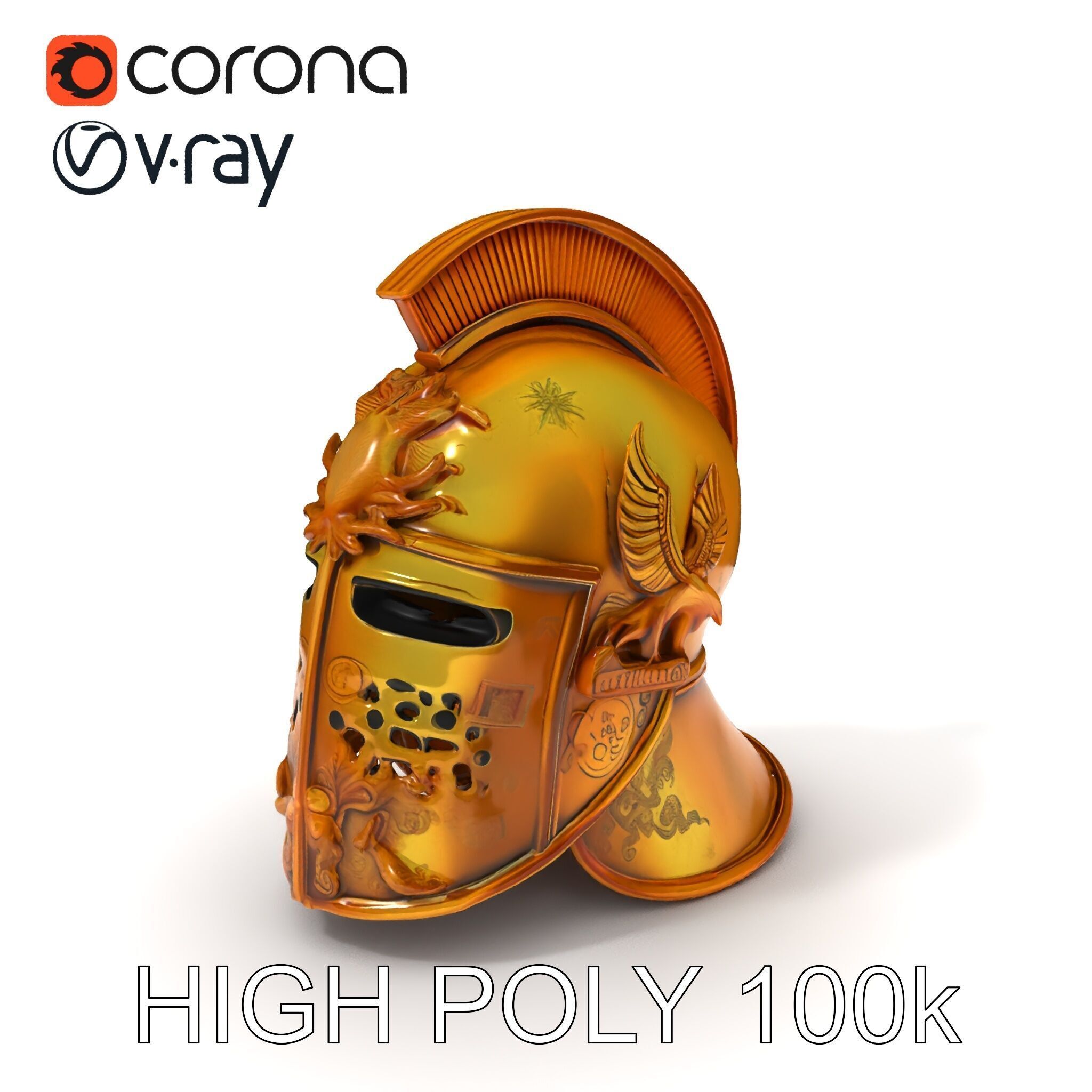 Golden Ancient Helmet Model Pack Low-poly 3D model_3