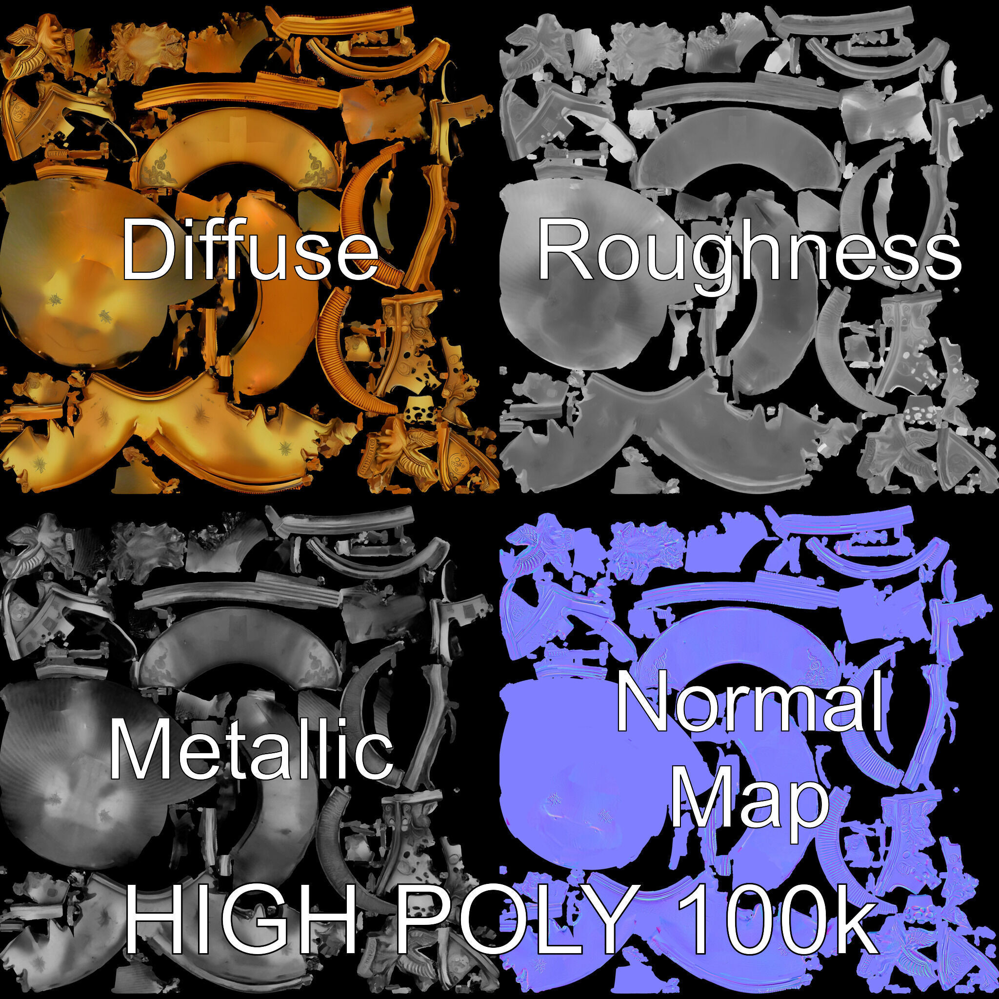 Golden Ancient Helmet Model Pack Low-poly 3D model_2