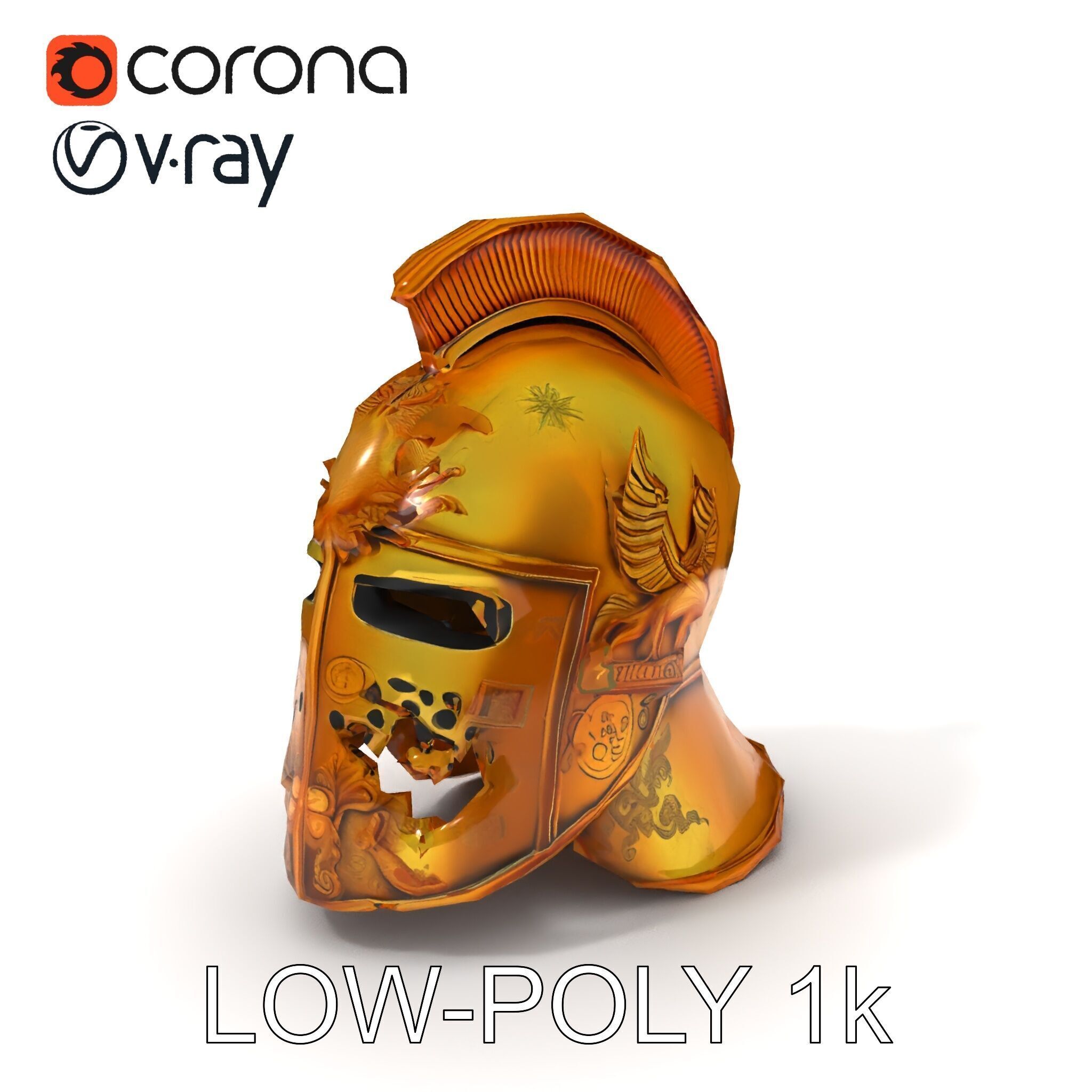 Golden Ancient Helmet Model Pack Low-poly 3D model_34