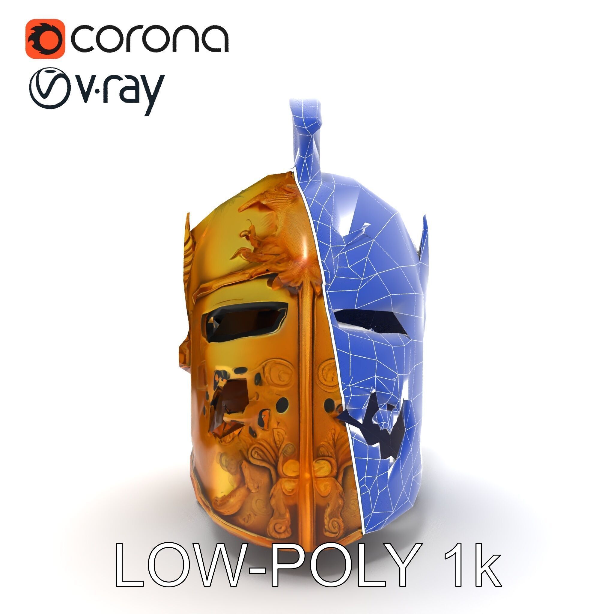 Golden Ancient Helmet Model Pack Low-poly 3D model_26