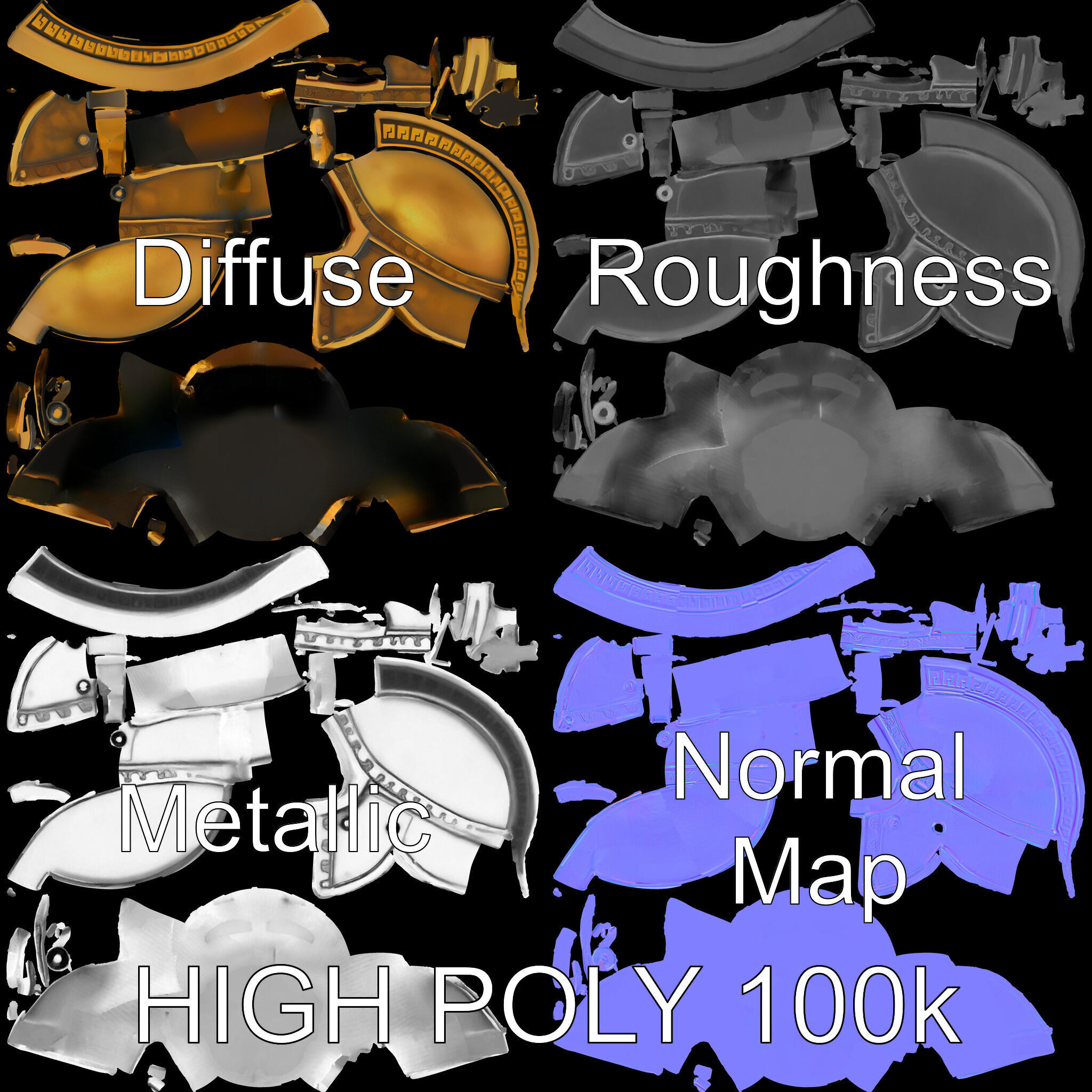 Ancient Warrior Helmet D Model Pack Low-poly 3D model_2