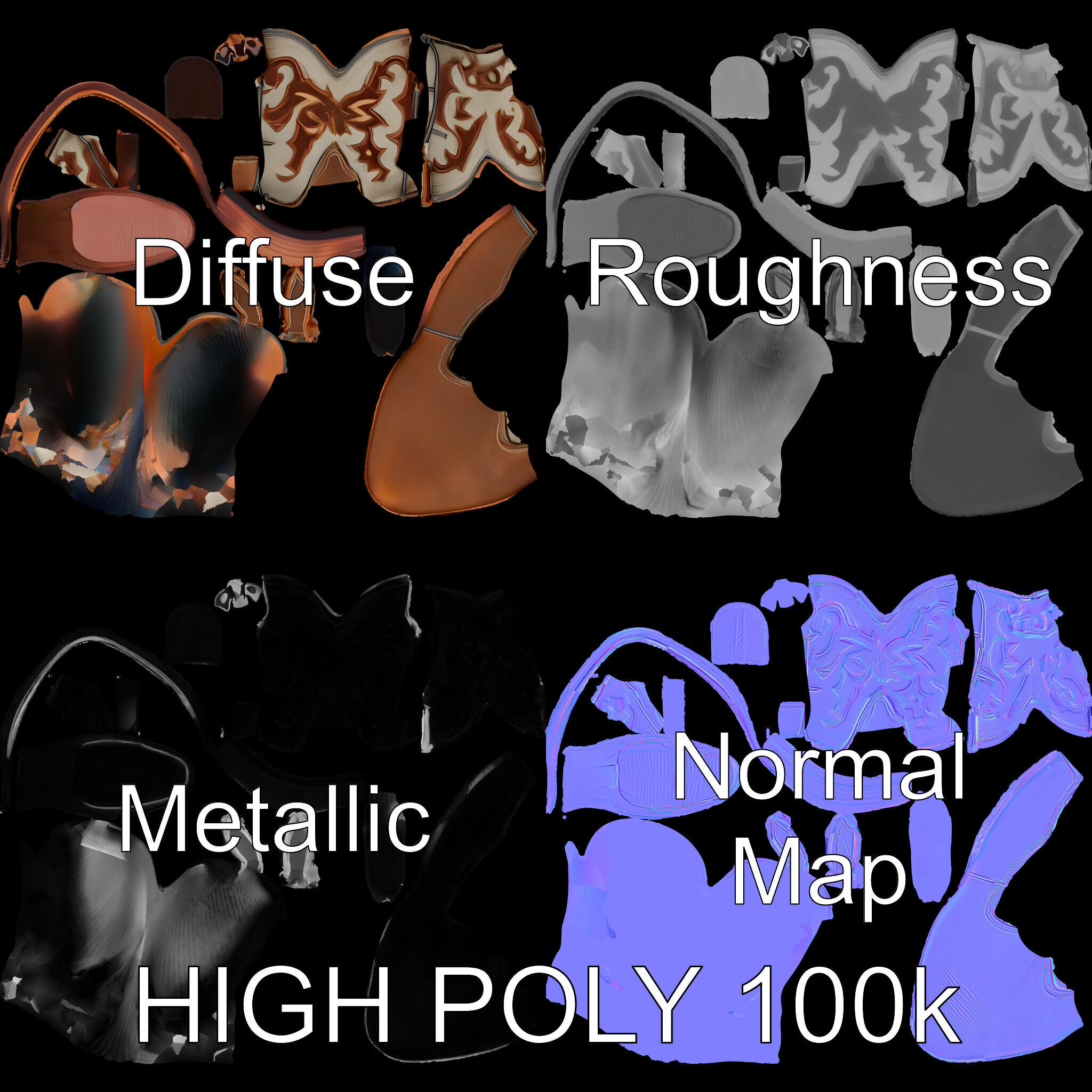 Cowboy Boot D Model Pack for Rendering and Gaming Low-poly 3D model_2