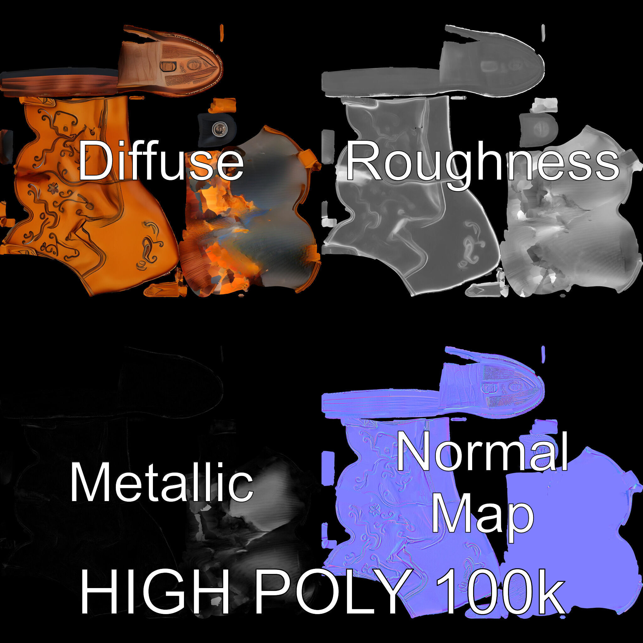 Western Cowboy Boot D Model Pack Low-poly 3D model_2