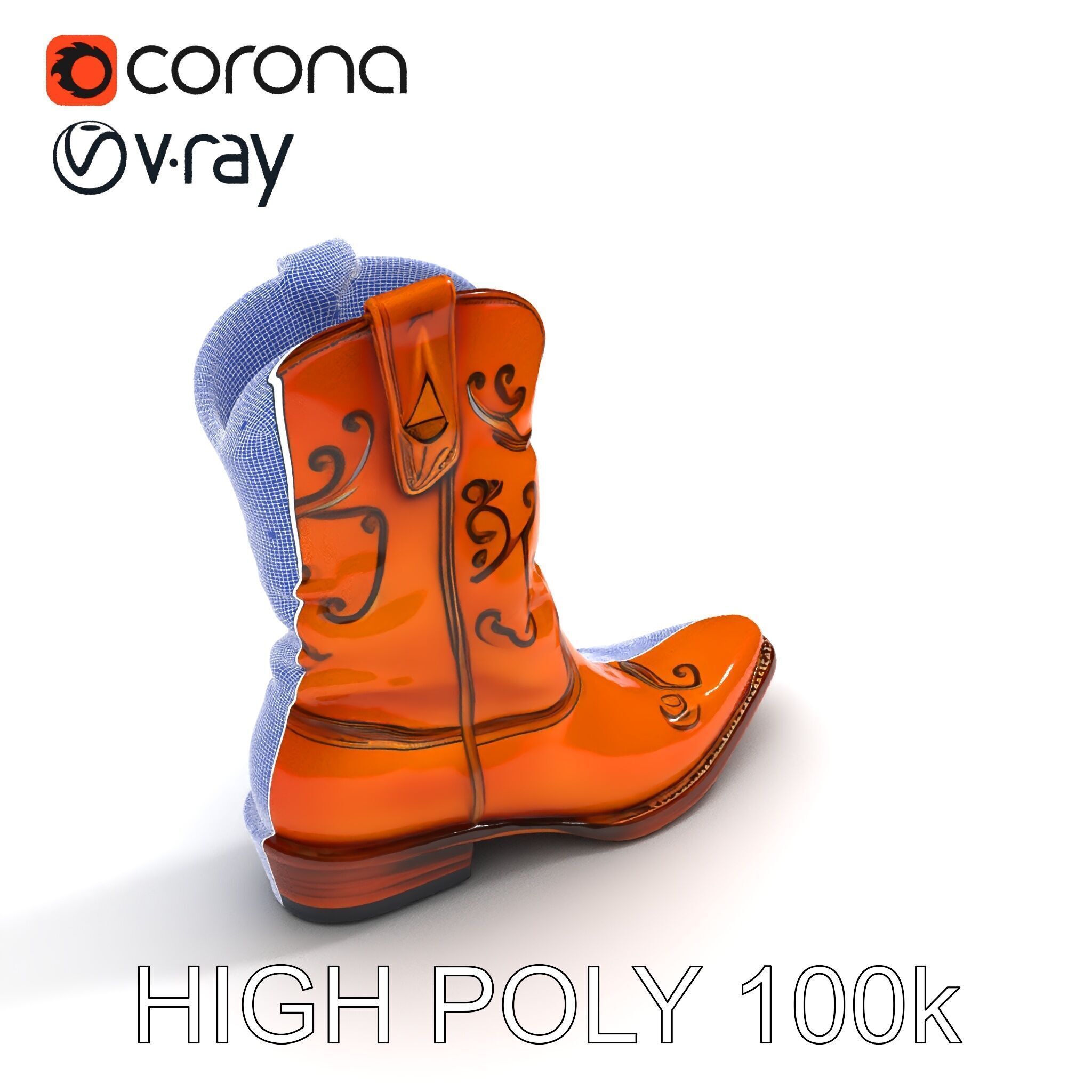 Western Cowboy Boot D Model Pack Low-poly 3D model_11
