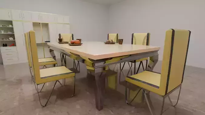 Low Poly Dinning Set 3D Model