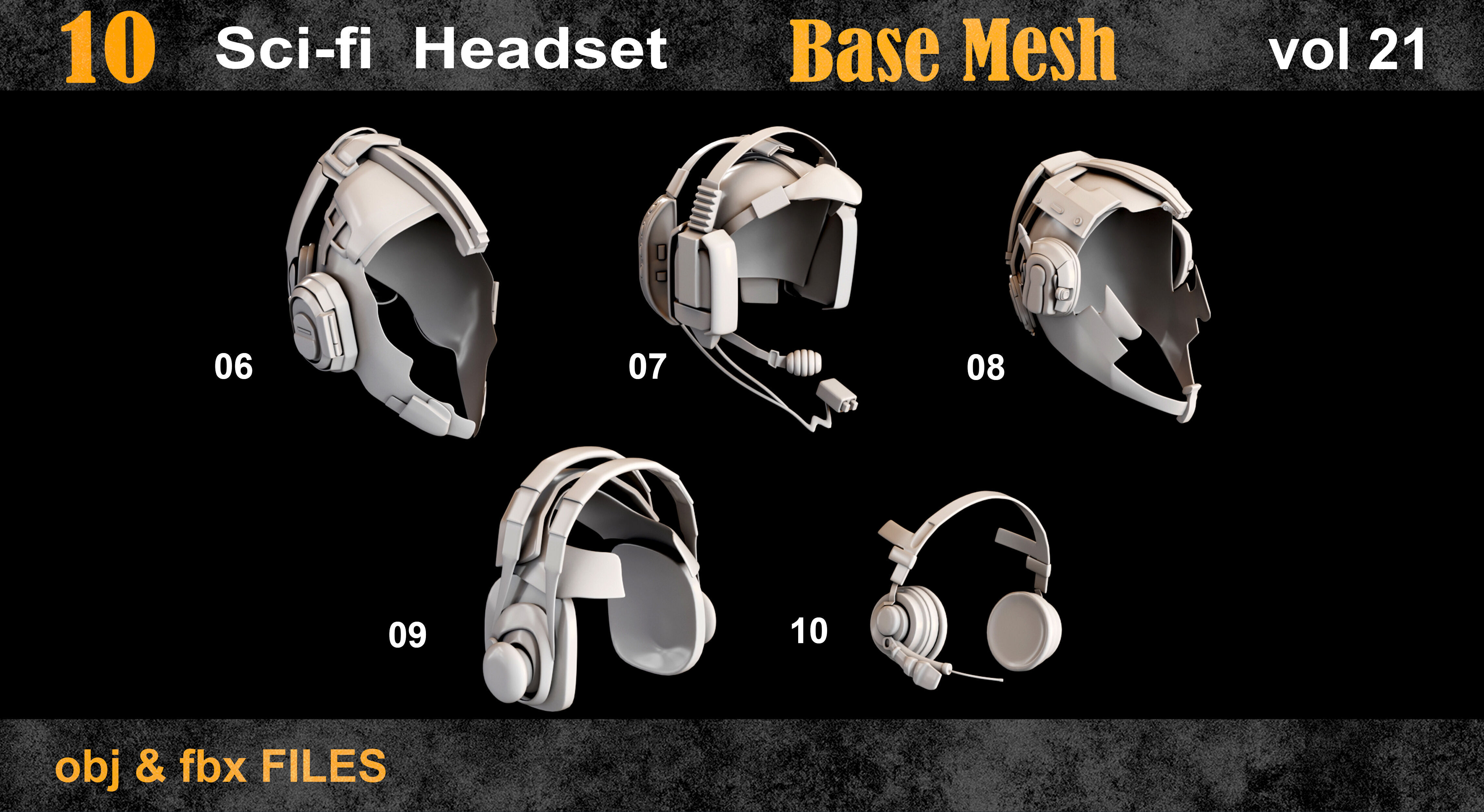 10 Sci-Fi Headset Base Mesh Vol 21 Low-poly 3D model_4