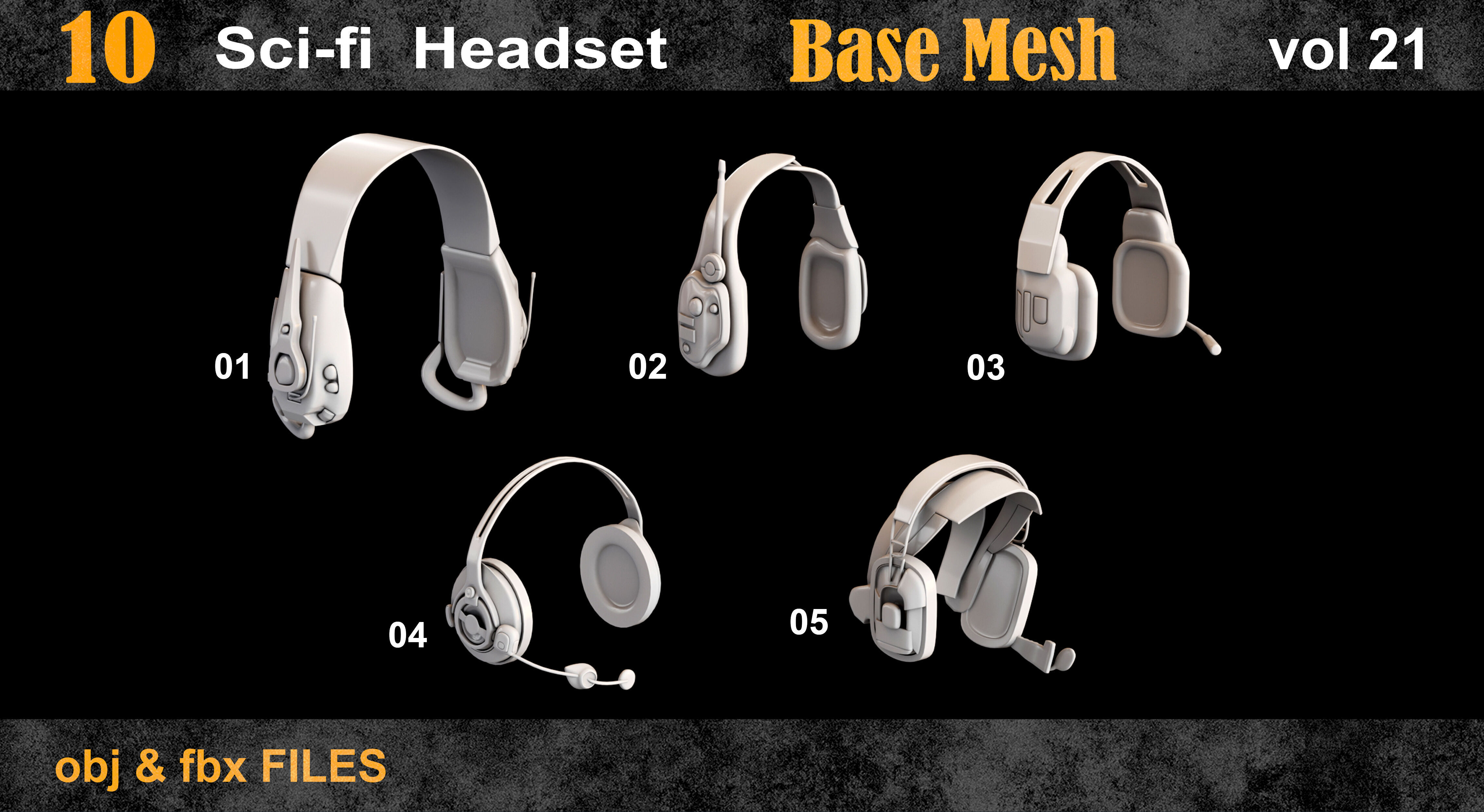 10 Sci-Fi Headset Base Mesh Vol 21 Low-poly 3D model_2