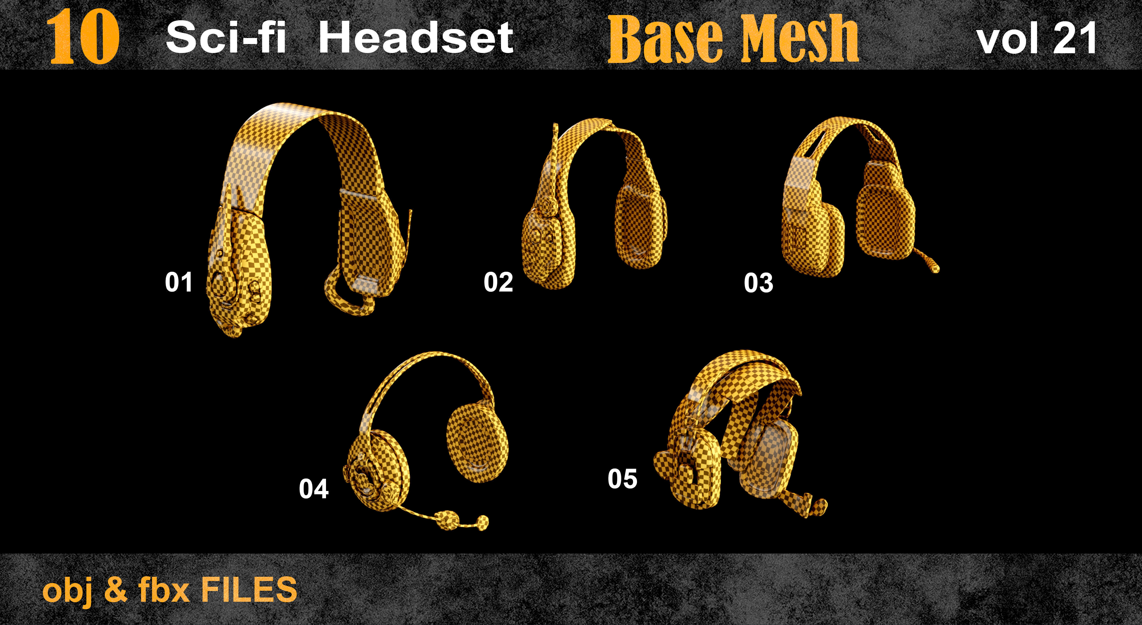 10 Sci-Fi Headset Base Mesh Vol 21 Low-poly 3D model_3