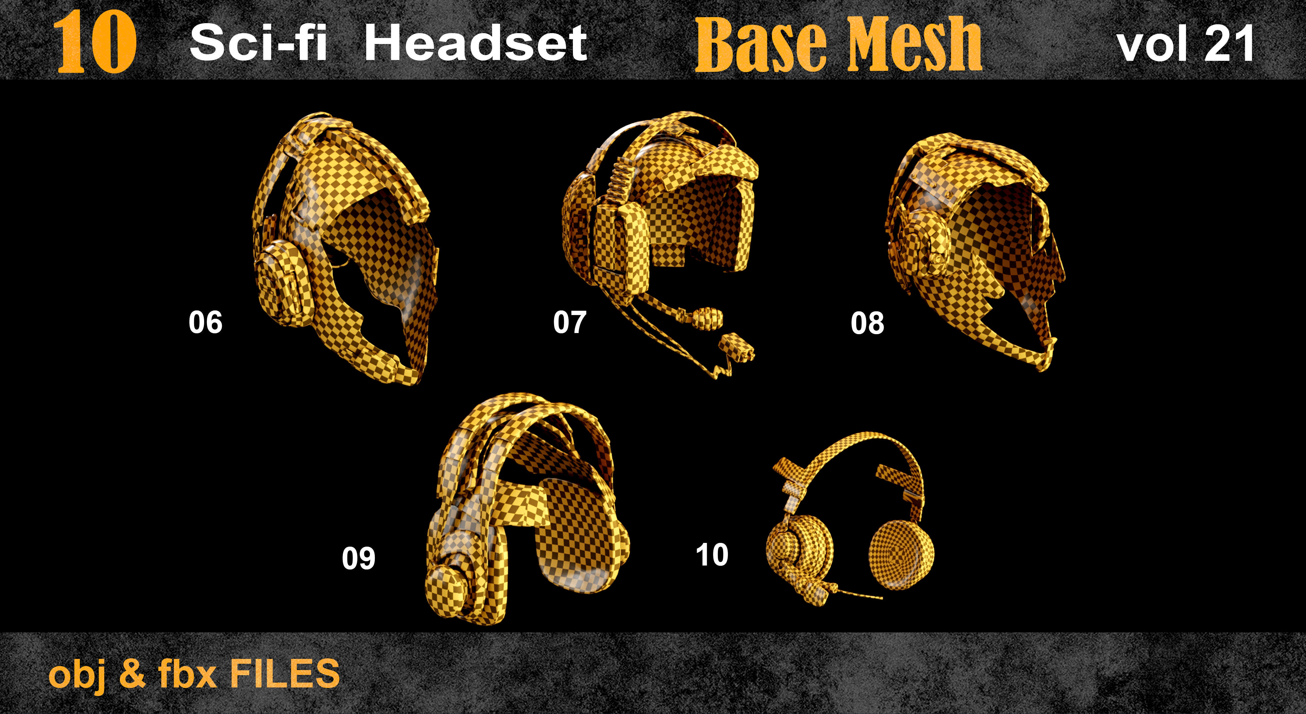 10 Sci-Fi Headset Base Mesh Vol 21 Low-poly 3D model_5