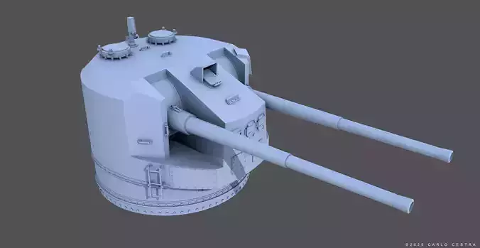 QF 5-25-inch Mk I DP Turret - 1-100 scale 3D print model