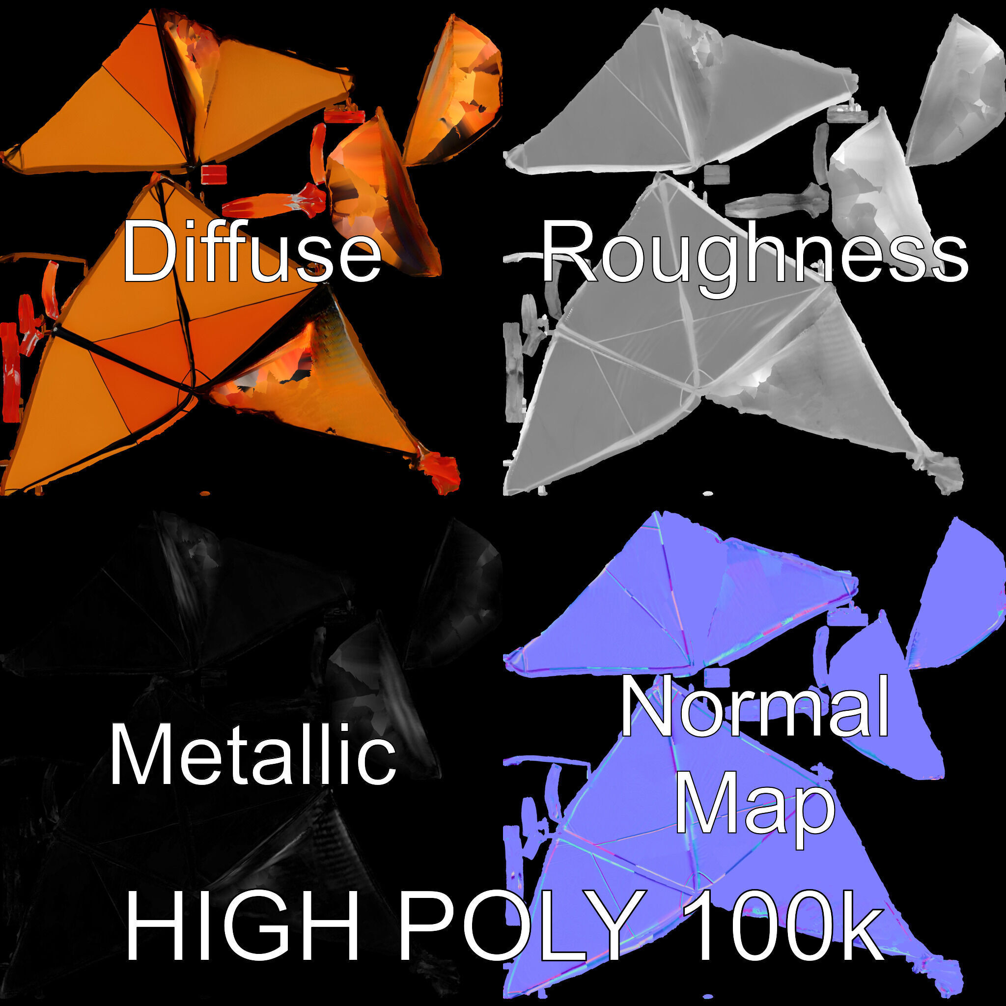 Colorful Kite Model Pack for Various Applications Low-poly 3D model_2