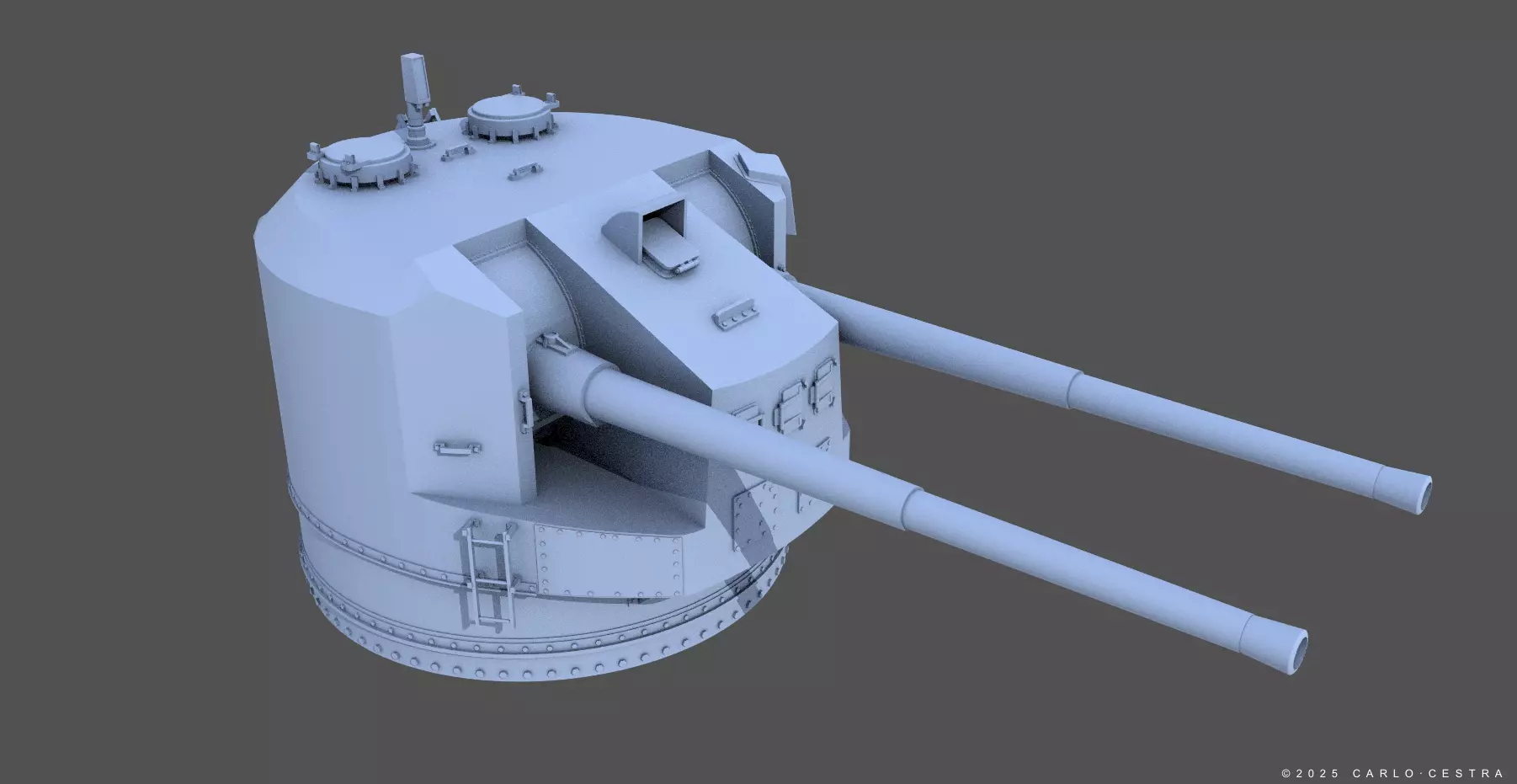 QF 5-25-inch Mk I DP Turret - 1-350 scale 3D print model