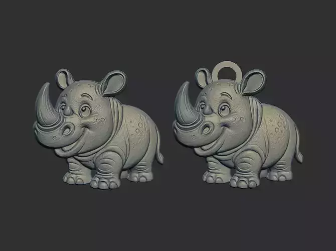 cartoon rhinocero keychain cnc model