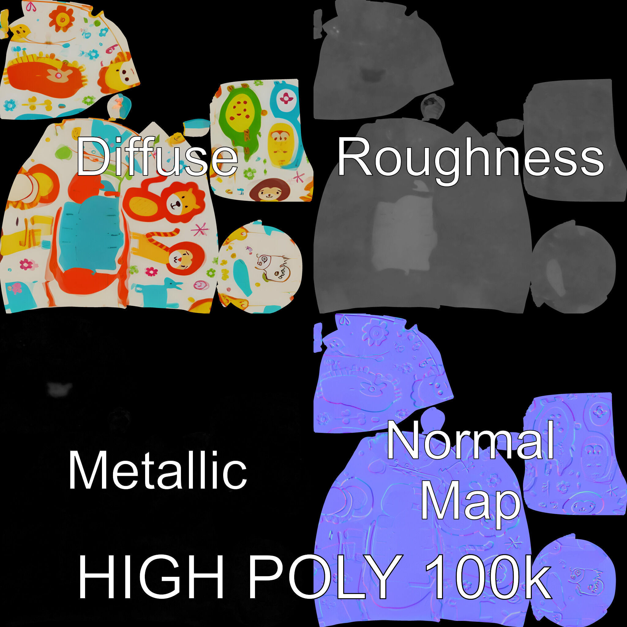 Colorful Animal Print Pillow Model Pack Low-poly 3D model_2