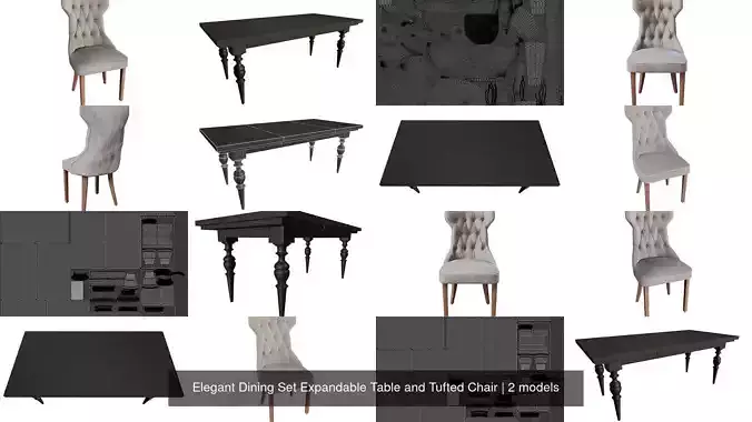 Elegant Dining Set Expandable Table and Tufted Chair