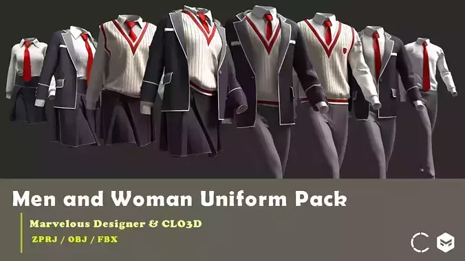 Men and Women Uniform Pack Quad mesh Textured 3D print model