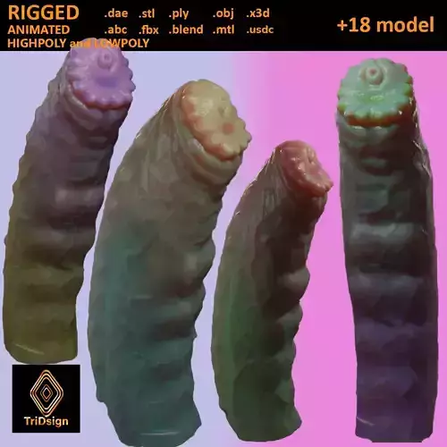 Grut Monster Penis Rigged Lowpoly and Highpoly Low-poly 3D model