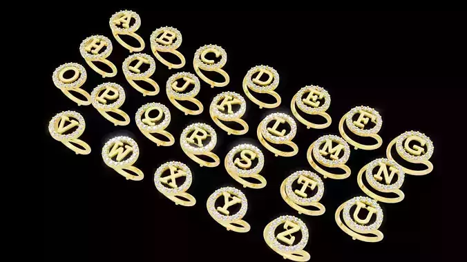 New born baby rings A to Z letter with render details