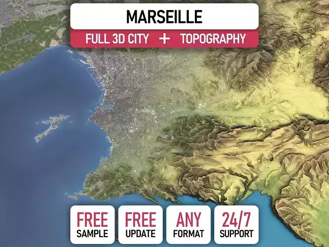 Marseille - Topography Terrain 3D City 3D Model Collection