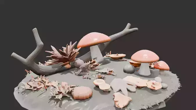 Forest Floor Debris with Mushrooms V1