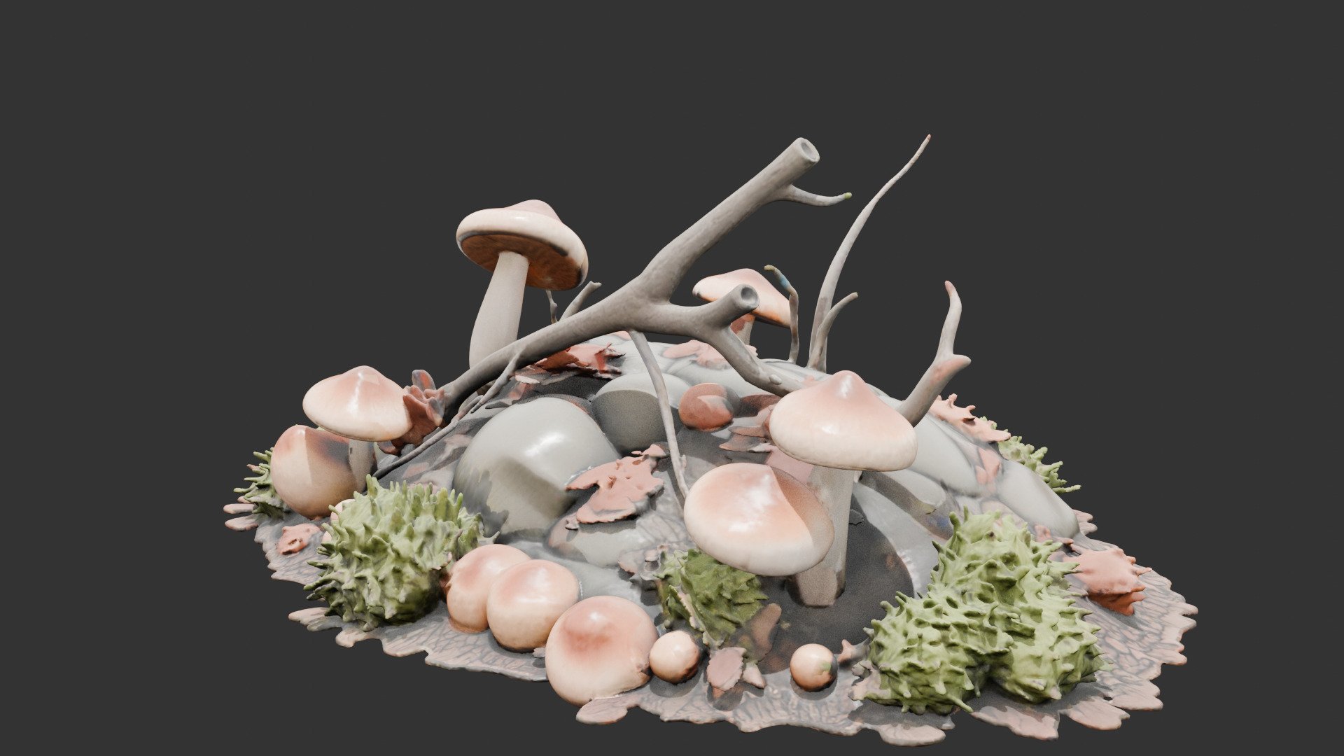 Forest Floor Debris with Mushrooms V2 Low-poly 3D model_6