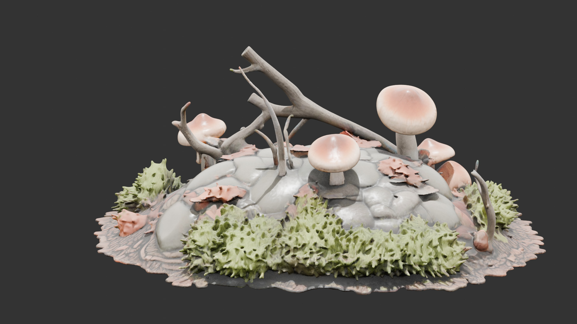 Forest Floor Debris with Mushrooms V2 Low-poly 3D model_8