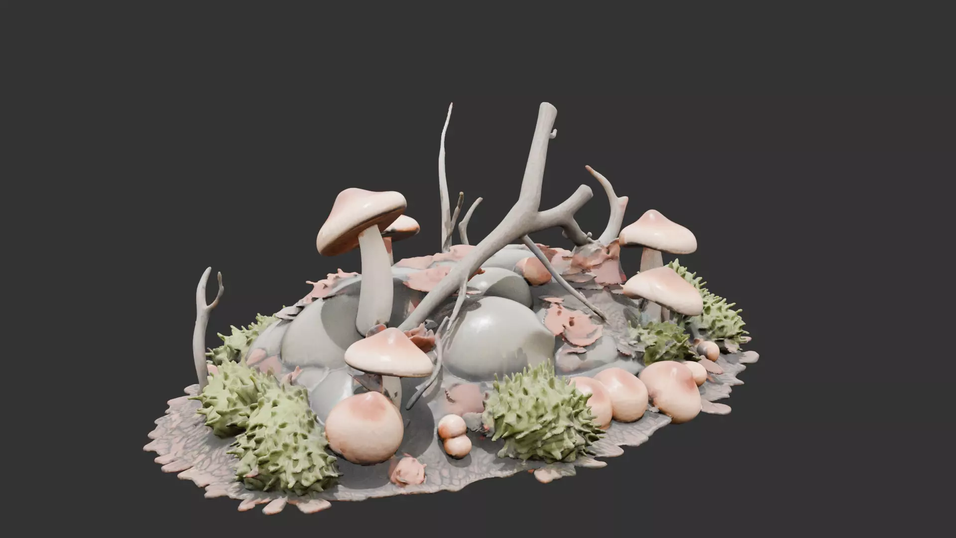 Forest Floor Debris with Mushrooms V2 Low-poly 3D model_0