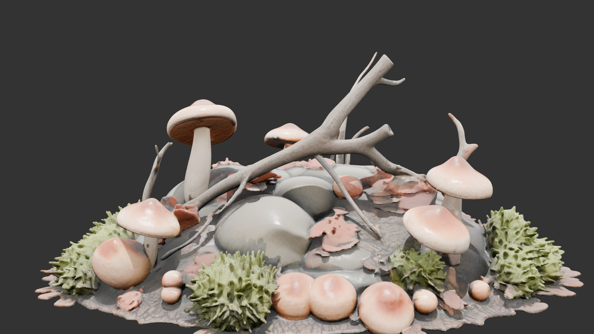 Forest Floor Debris with Mushrooms V2 Low-poly 3D model_7