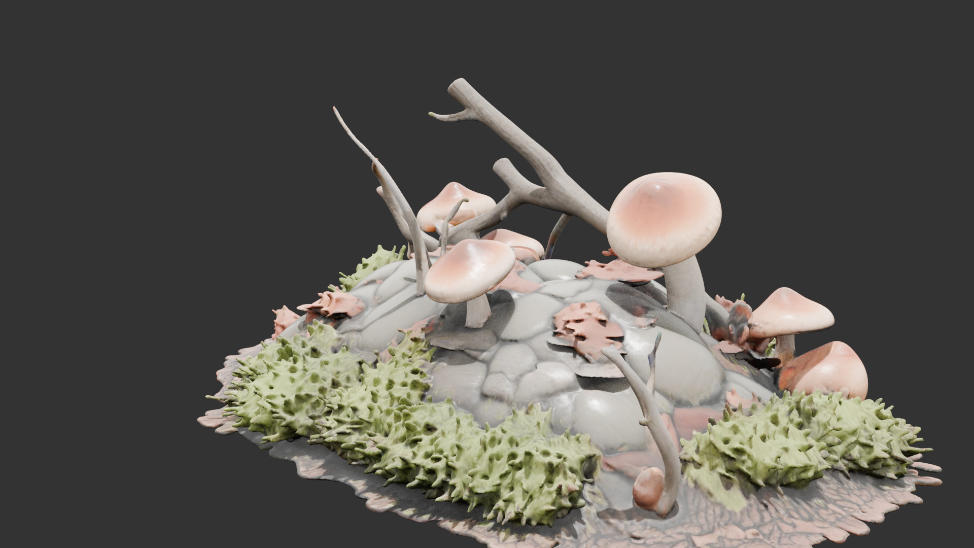 Forest Floor Debris with Mushrooms V2 Low-poly 3D model_3