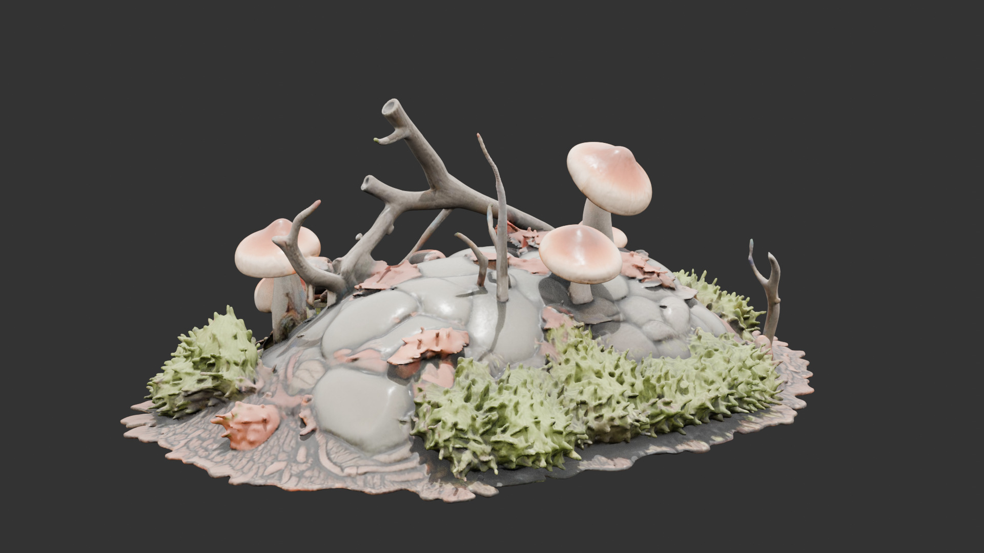 Forest Floor Debris with Mushrooms V2 Low-poly 3D model_4