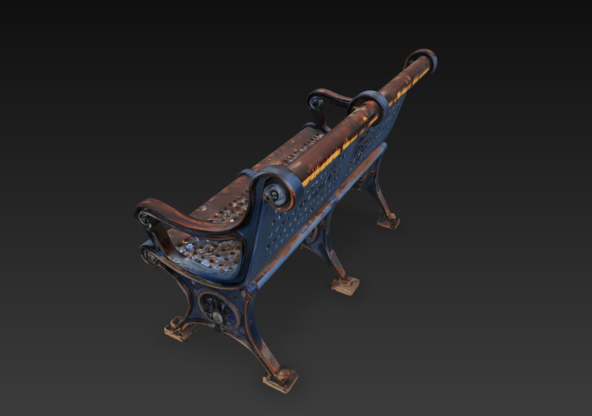 Realistic rusted bench 3D model_3