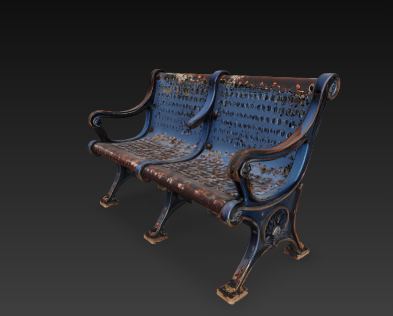 Realistic rusted bench 3D model_2