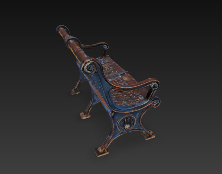 Realistic rusted bench 3D model_4