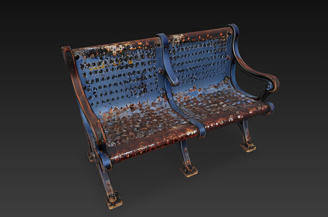Realistic rusted bench 3D model