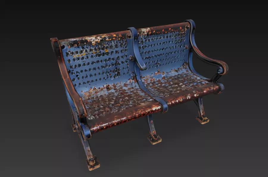 Realistic rusted bench 3D model_0
