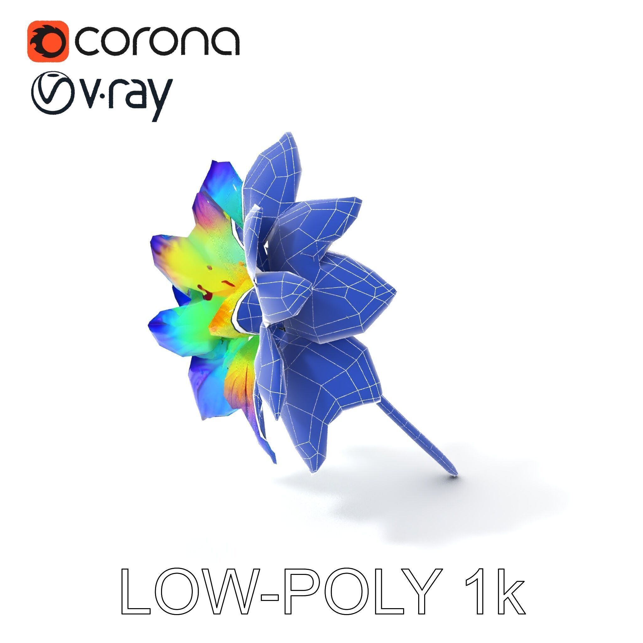 Vibrant Rainbow Flower Model Pack for D Applications Low-poly 3D model_13