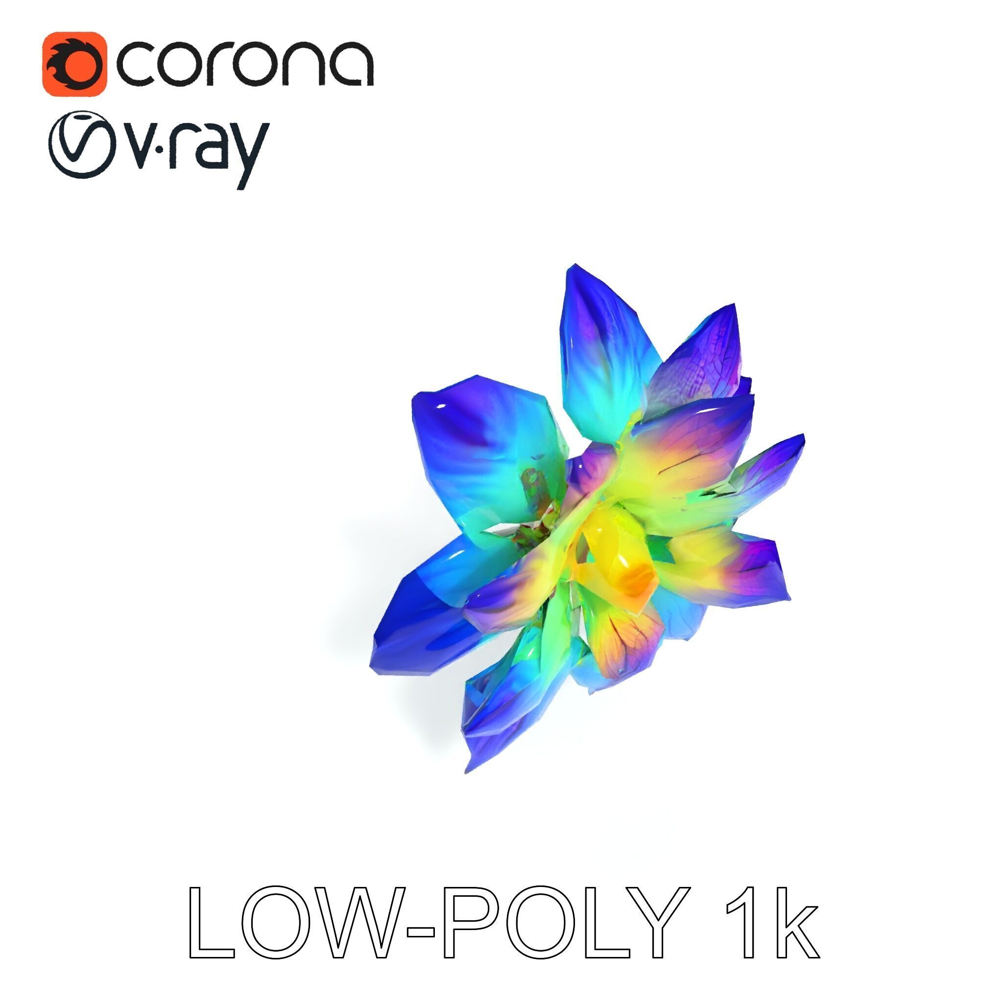 Vibrant Rainbow Flower Model Pack for D Applications Low-poly 3D model_34
