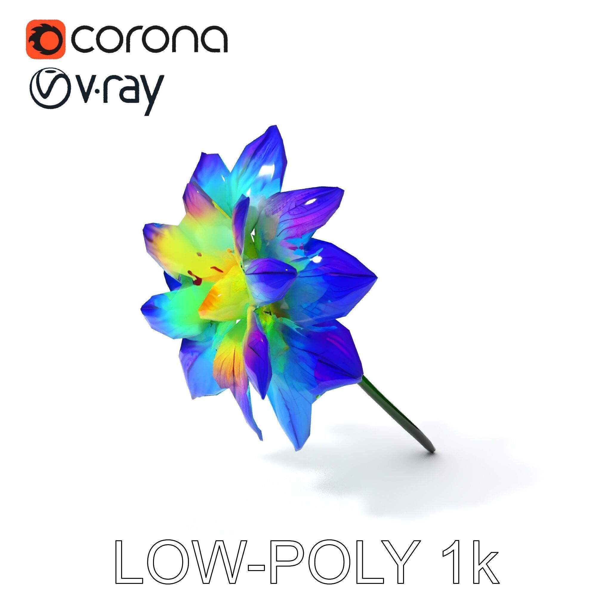 Vibrant Rainbow Flower Model Pack for D Applications Low-poly 3D model_32