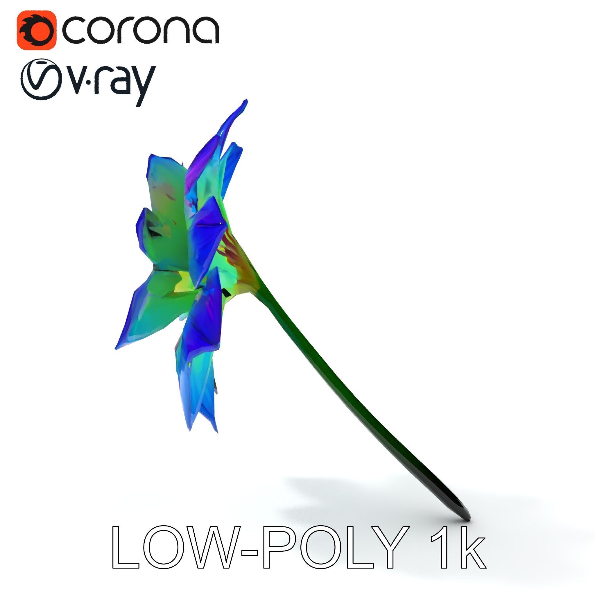 Vibrant Rainbow Flower Model Pack for D Applications Low-poly 3D model_16
