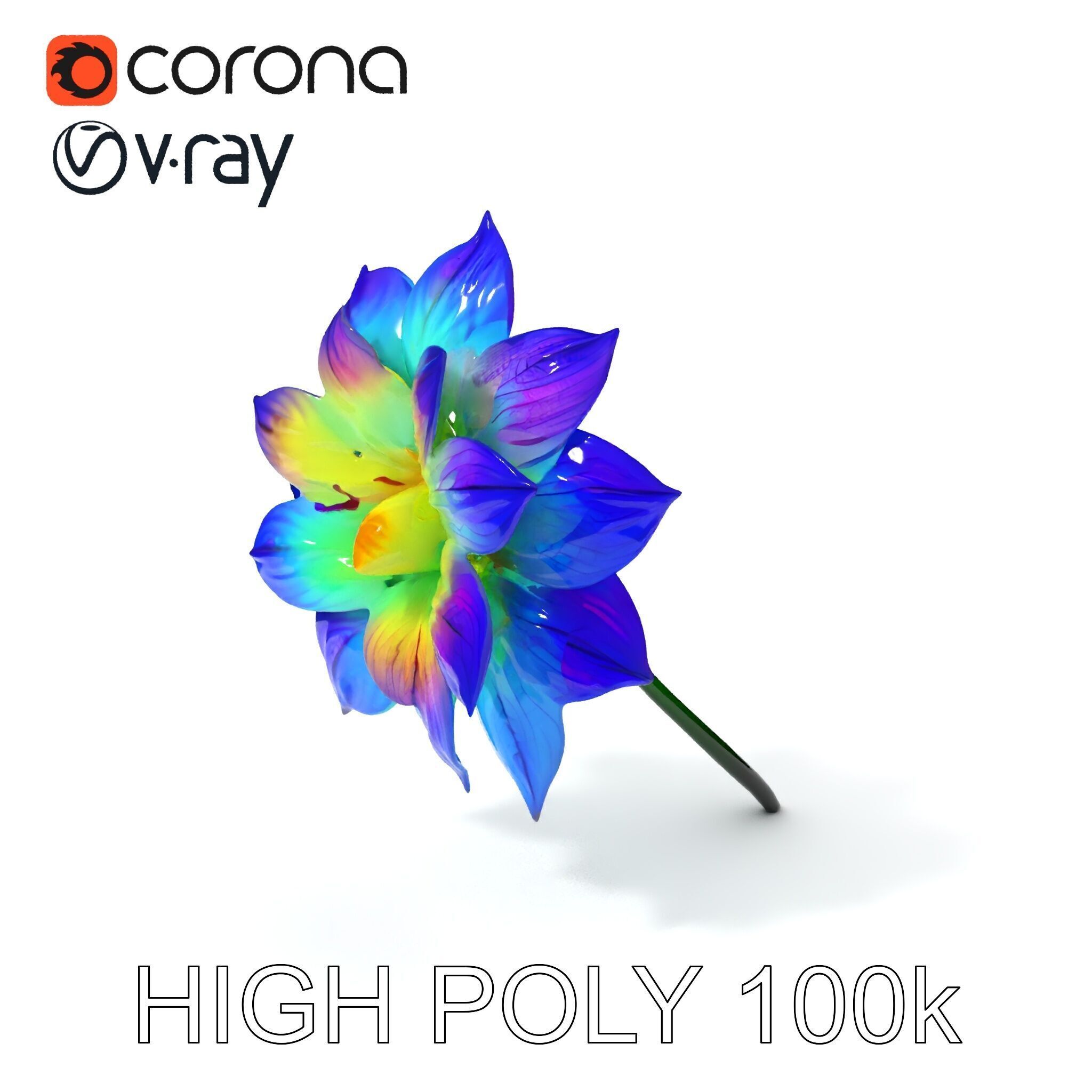Vibrant Rainbow Flower Model Pack for D Applications Low-poly 3D model_3