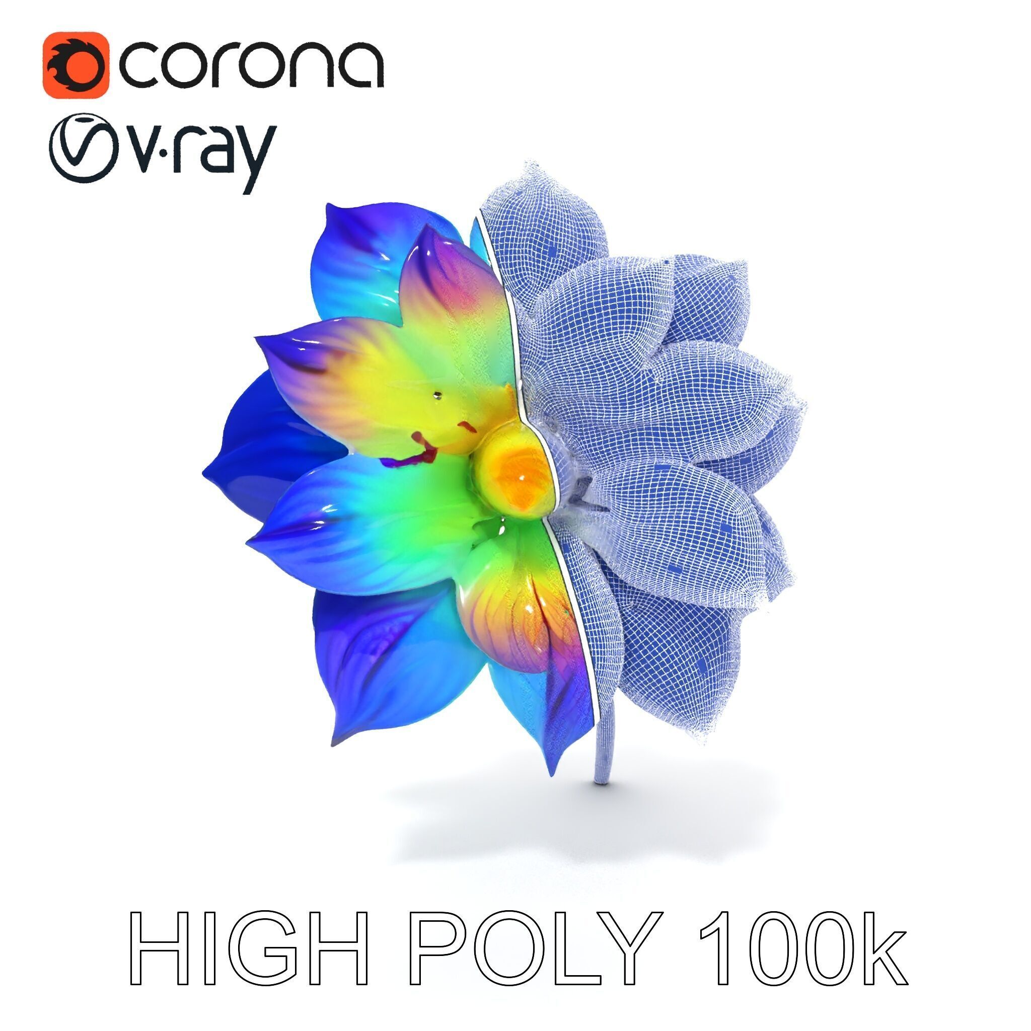 Vibrant Rainbow Flower Model Pack for D Applications Low-poly 3D model_25