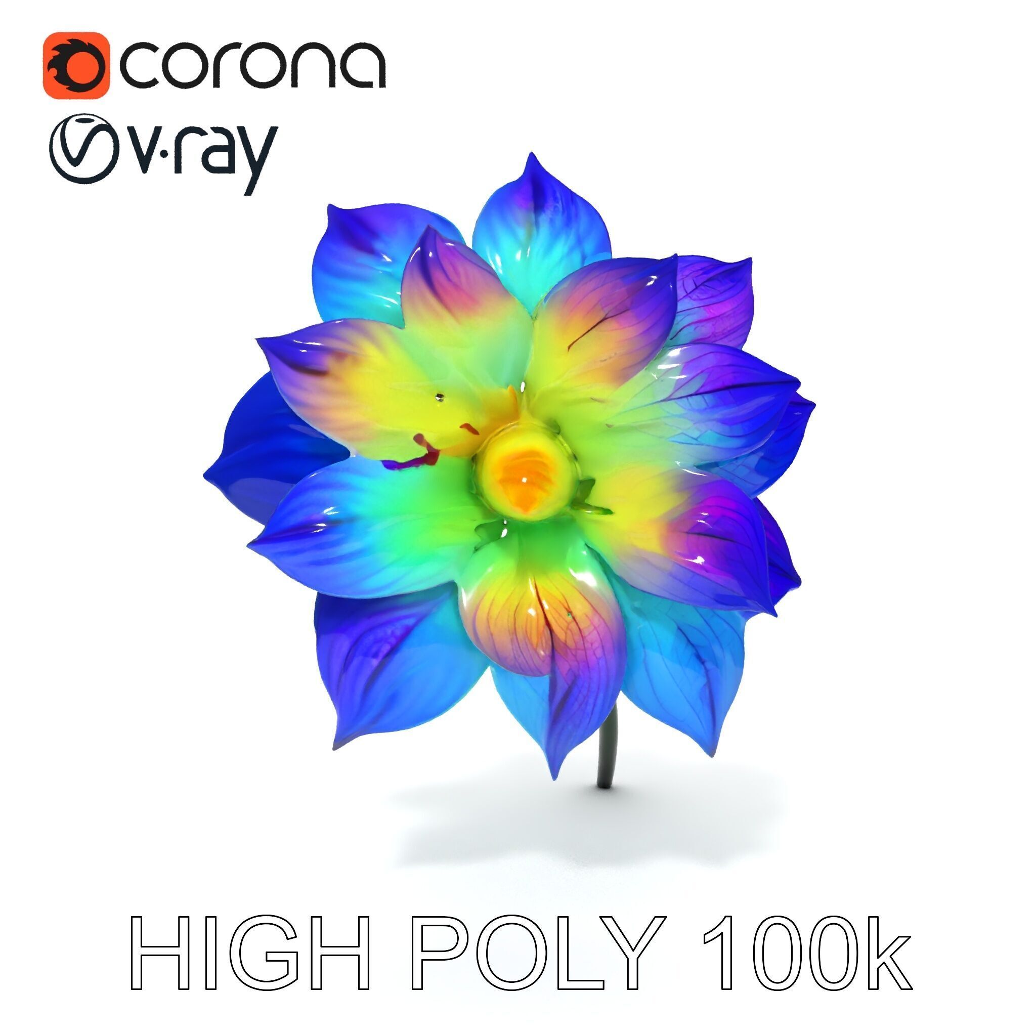 Vibrant Rainbow Flower Model Pack for D Applications Low-poly 3D model_17