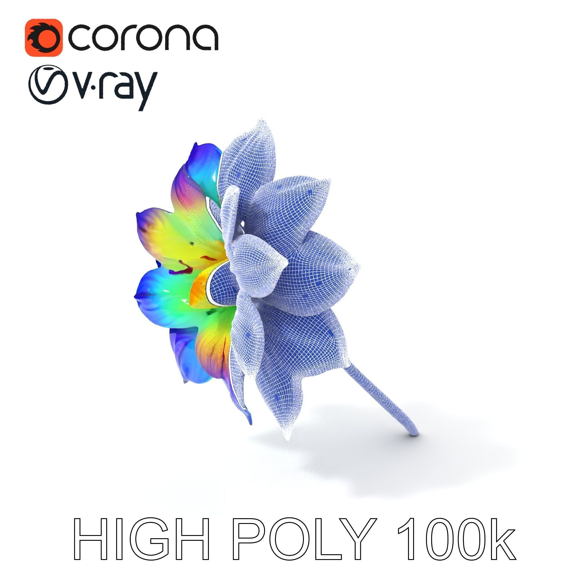 Vibrant Rainbow Flower Model Pack for D Applications Low-poly 3D model_4