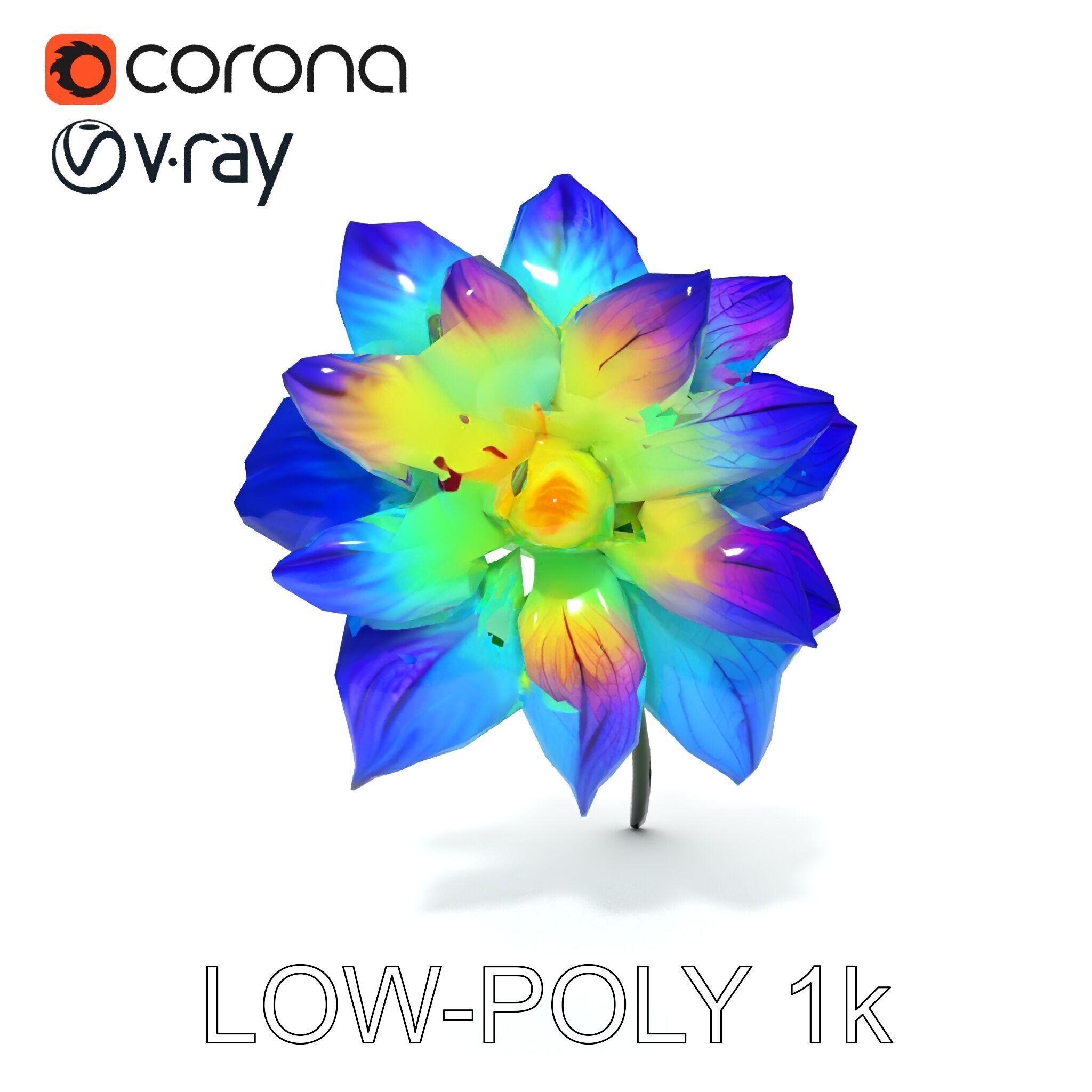 Vibrant Rainbow Flower Model Pack for D Applications Low-poly 3D model_27