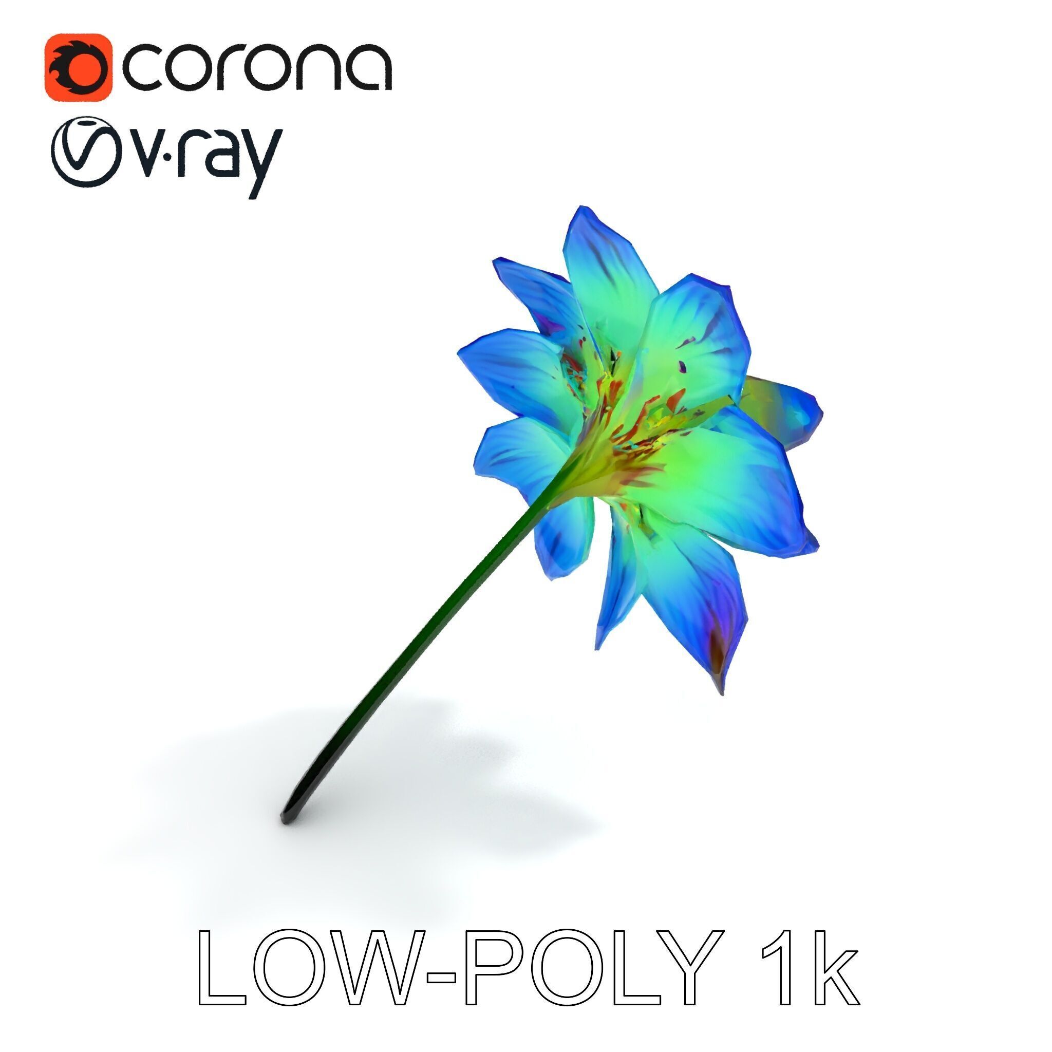Vibrant Rainbow Flower Model Pack for D Applications Low-poly 3D model_7