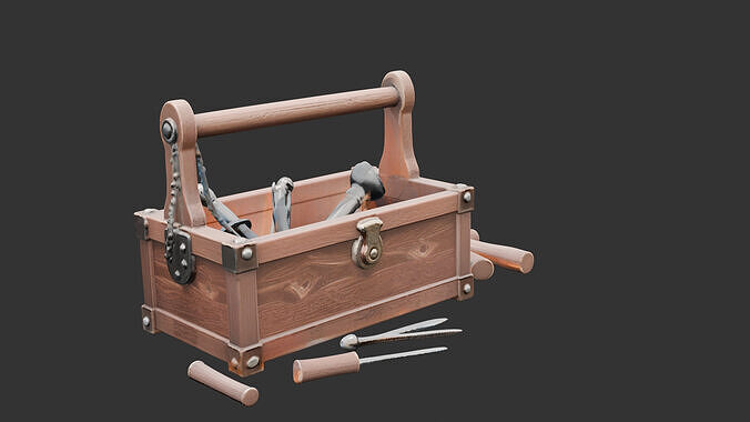 Old Toolbox with Scattered Tools Low-poly 3D model