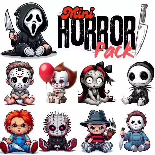 Horror Icons Mega Pack Chibi Comic Version of 9 Horror Movie 3D print model